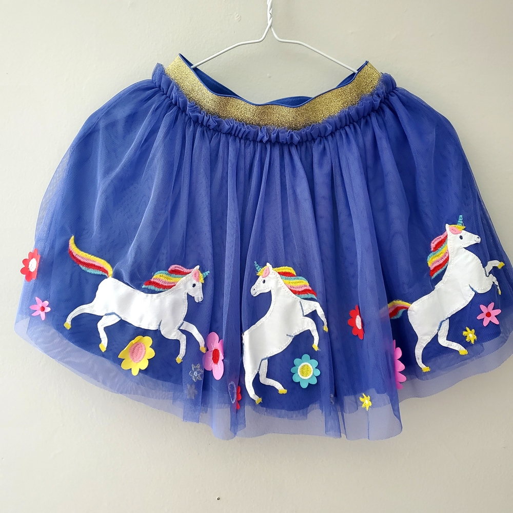 Mini Boden Blue Tulle Skirt with Unicorns